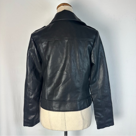 M&S Womens Leather Jacket size 6 Black Side Full Zipper Polyester Blend … - Picture 12 of 14